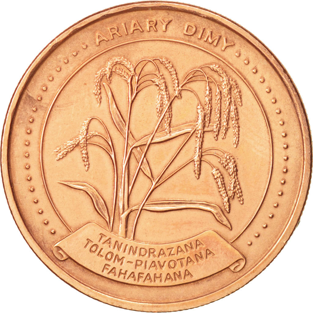 Madagascar, 5 Ariary, 1992, AU(50-53), Copper Plated Steel, KM:17