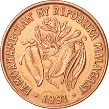 Madagascar, 10 Francs, 2 Ariary, 1991,Paris,AU(55-58),Copper Plated Steel,KM 11a