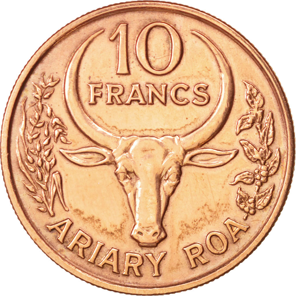 Madagascar, 10 Francs, 2 Ariary, 1991,Paris,AU(55-58),Copper Plated Steel,KM 11a