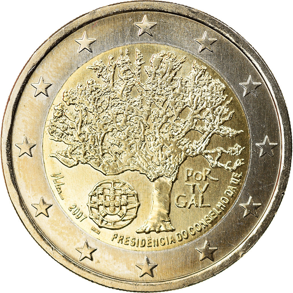Portugal, 2 Euro, European Union President, 2007, Lisbonne, SPL, Bi-Metallic