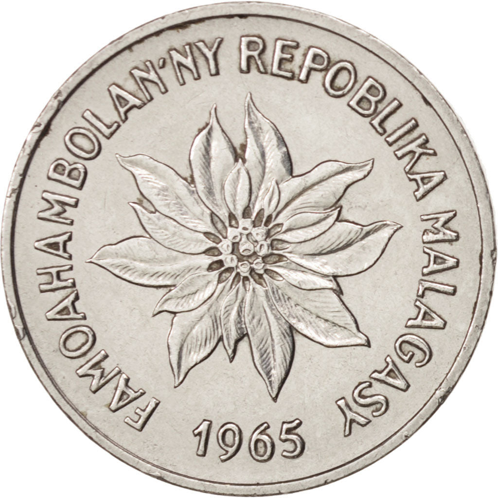 Coin, Madagascar, 2 Francs, 1965, Paris, AU(55-58), Stainless Steel, KM:9