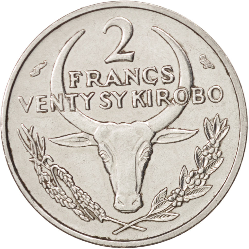 Coin, Madagascar, 2 Francs, 1965, Paris, AU(55-58), Stainless Steel, KM:9