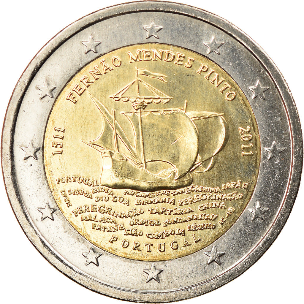 Portugal, 2 Euro, Fernao Mendes Pinto, 2011, Lisbon, MS(63), Bi-Metallic, KM:804