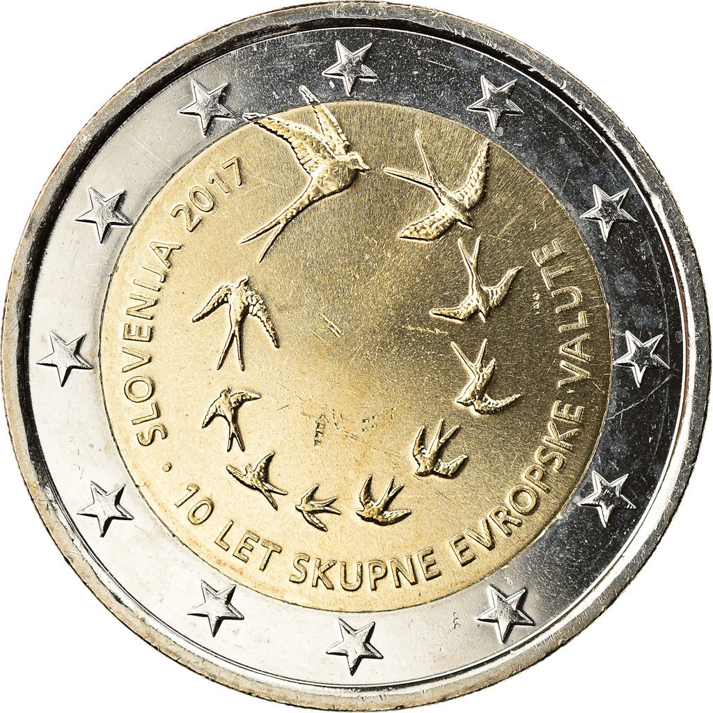 Słowenia, 2 Euro, 10 ans de l'Euro, 2017, MS(63), Bimetaliczny, KM:New