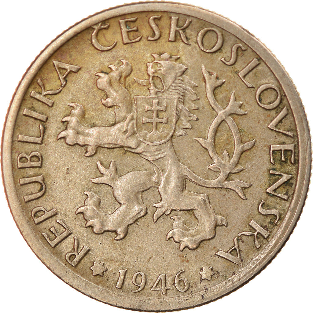 Coin, Czechoslovakia, Koruna, 1946, EF(40-45), Copper-nickel, KM:19