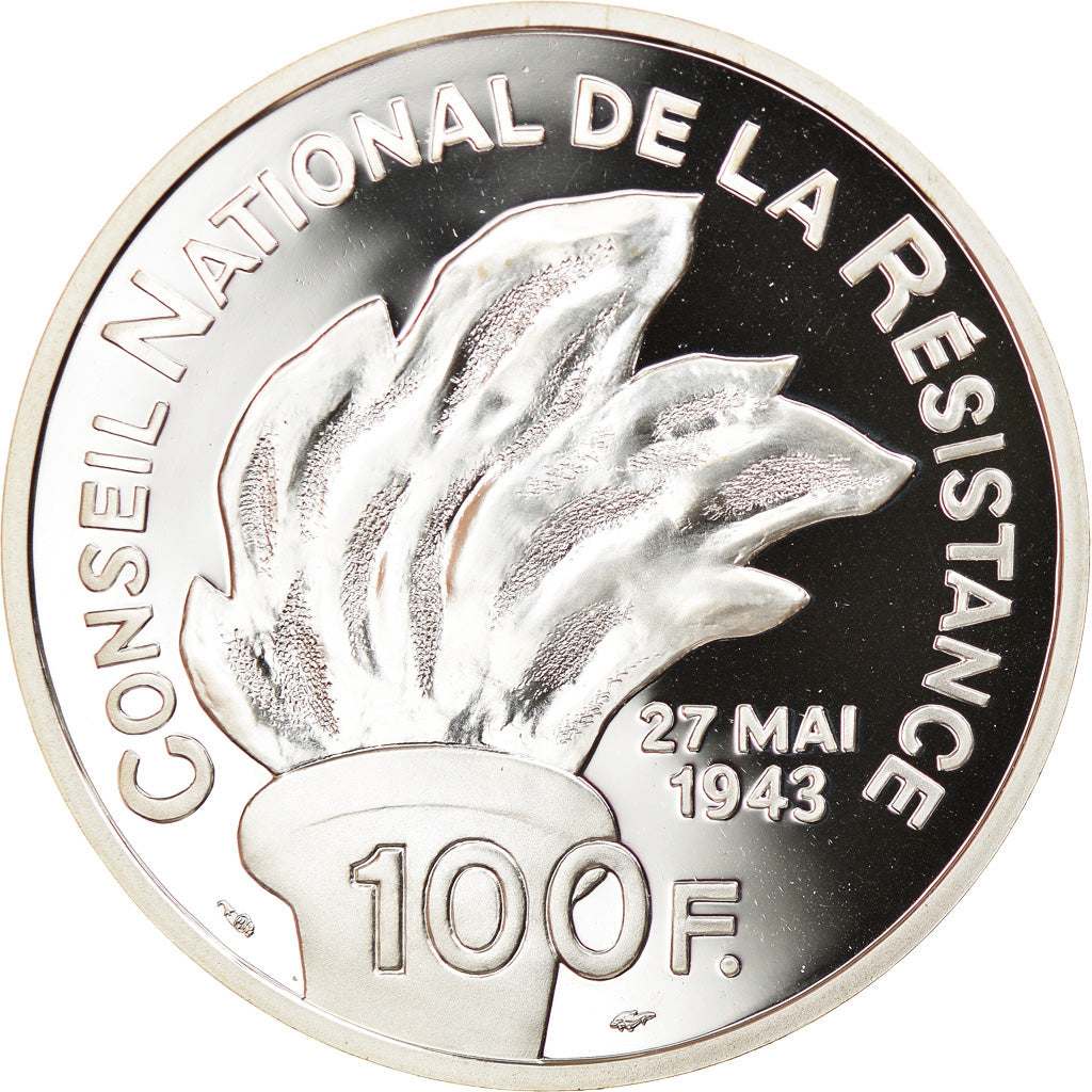 Moneta, Francia, Jean Moulin, 100 Francs, 1993, BE, FDC, Argento, KM:1023