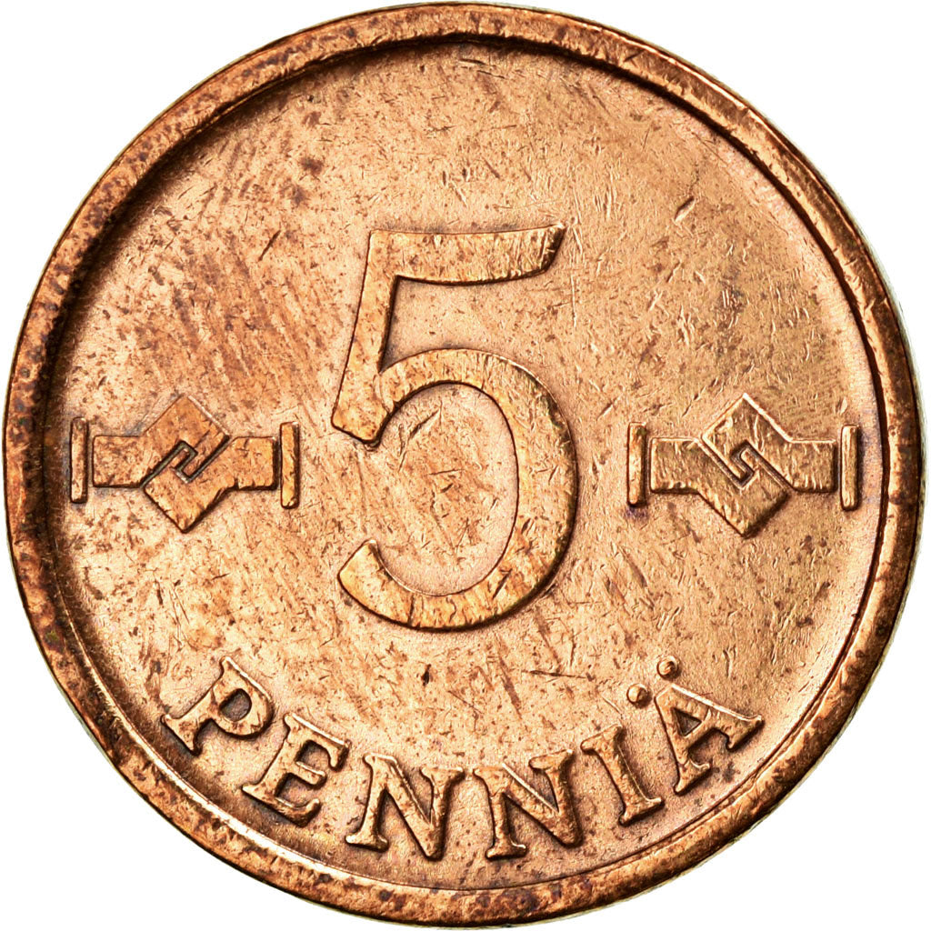 Coin, Finland, 5 Pennia, 1973, AU(50-53), Copper, KM:45