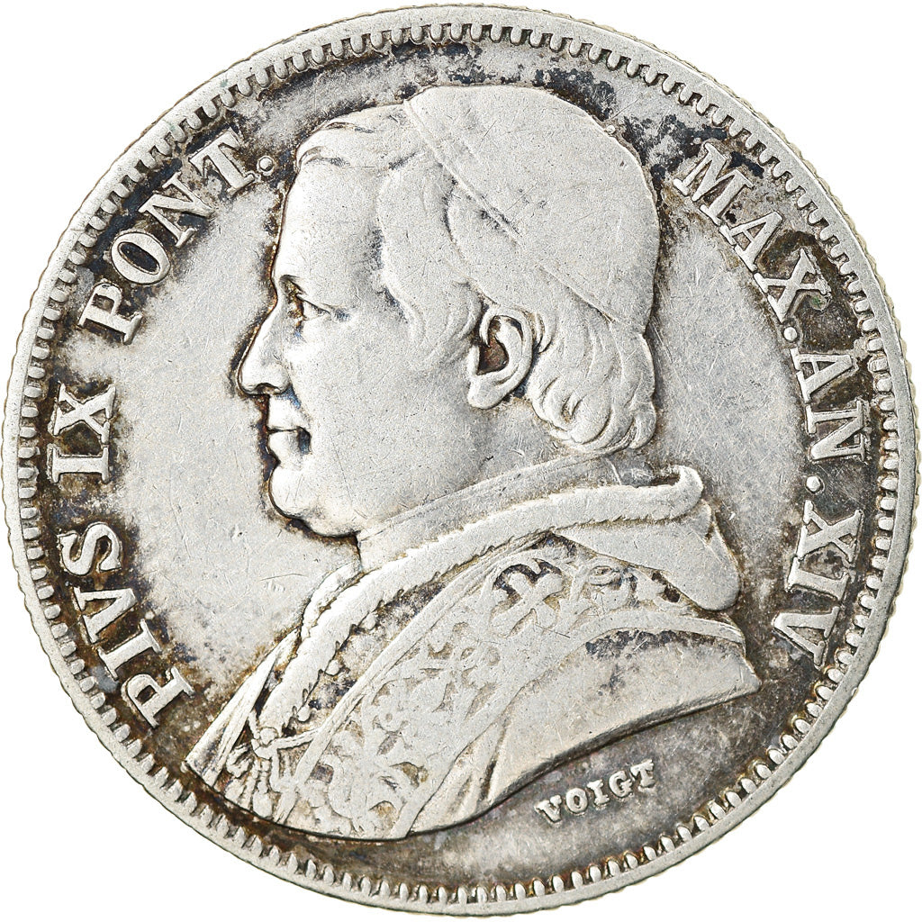 Moneta, STATI ITALIANI, PAPAL STATES, Pius IX, 20 Baiocchi, 1860, Roma, MB+