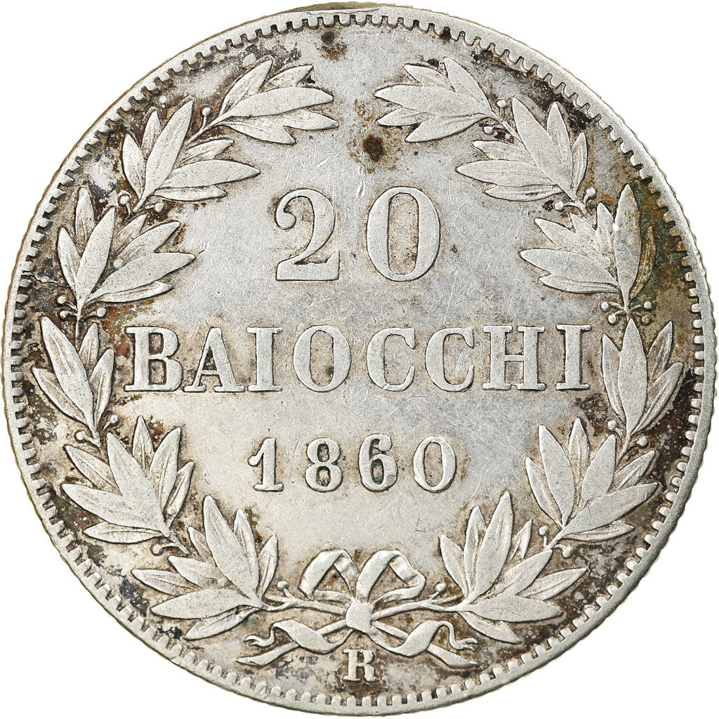 Moneta, STATI ITALIANI, PAPAL STATES, Pius IX, 20 Baiocchi, 1860, Roma, MB+