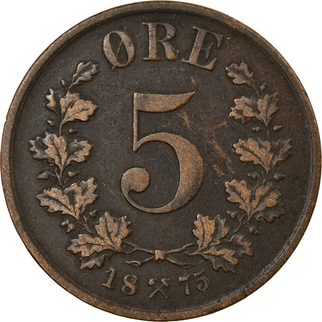 Moneda, Noruega, 5 Öre, 1875, MBC, Bronce, KM:349