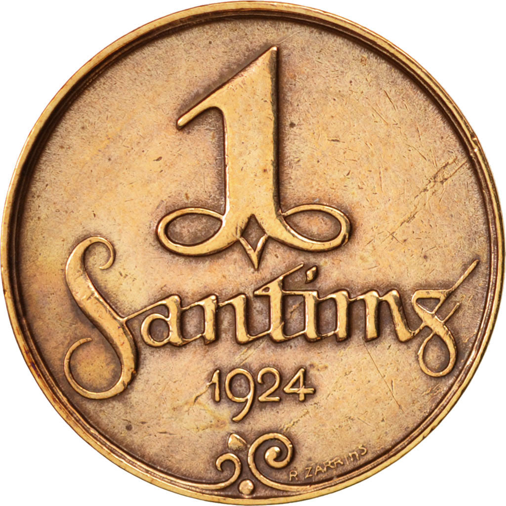 Latvia, Santims, 1924, SS+, Bronze, KM:1