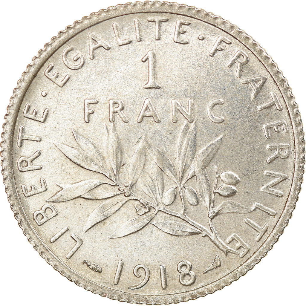 Coin, France, Semeuse, Franc, 1918, Paris, AU(55-58), Silver, KM:844.1