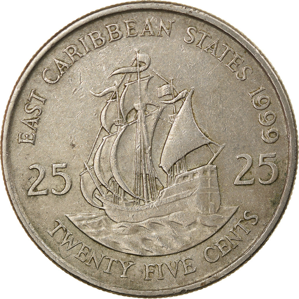 Moneda, Estados del Caribe Oriental , Elizabeth II, 25 Cents, 1999, MBC, Cobre -