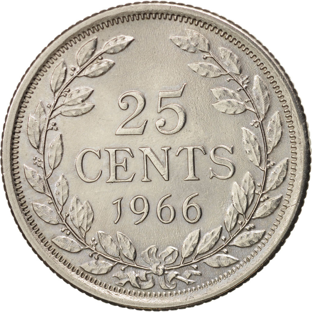 Liberia, 25 Cents, 1966, AU(50-53), Copper-nickel, KM:16a.1