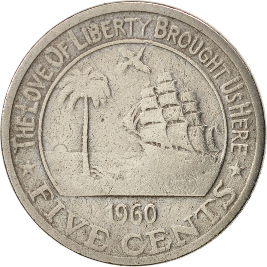 Liberia, 5 Cents, 1960, AU(50-53), Copper-nickel, KM:14