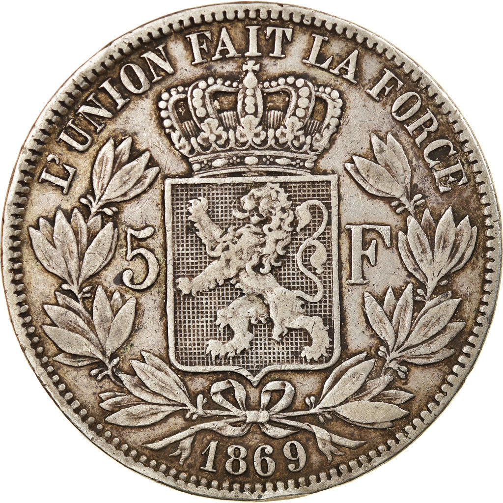 Coin, Belgium, Leopold II, 5 Francs, 5 Frank, 1869, EF(40-45), Silver, KM:24