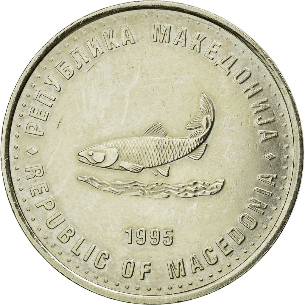 Coin, Macedonia, 2 Denari, 1995, AU(55-58), Brass, KM:6