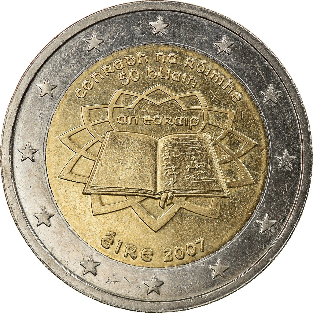 REPUBBLICA D’IRLANDA, 2 Euro, Traité de Rome 50 ans, 2007, BB+, Bi-metallico