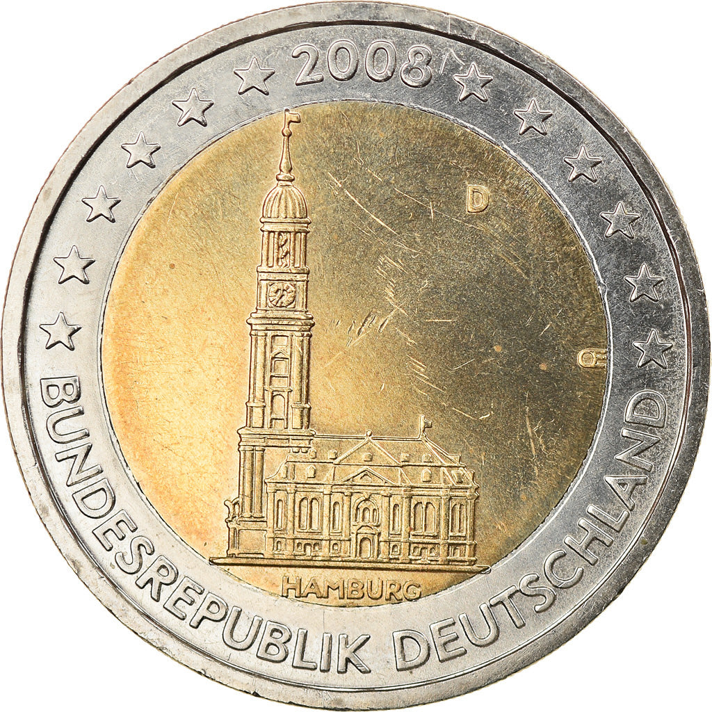 Bundesrepublik Deutschland, 2 Euro, 2008, Munich, SS+, Bi-Metallic, KM:261