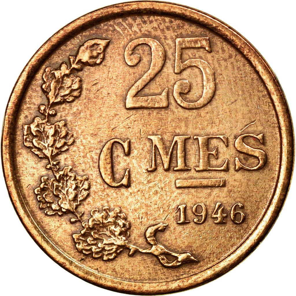 Coin, Luxembourg, Charlotte, 25 Centimes, 1946, AU(50-53), Bronze, KM:45