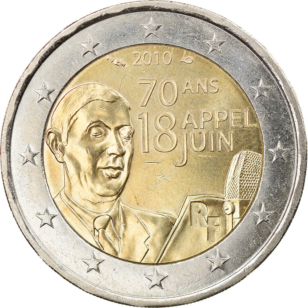 France, 2 Euro, Charles De Gaulle, Appel du 18 juin 1940, 2010, Paris, SUP
