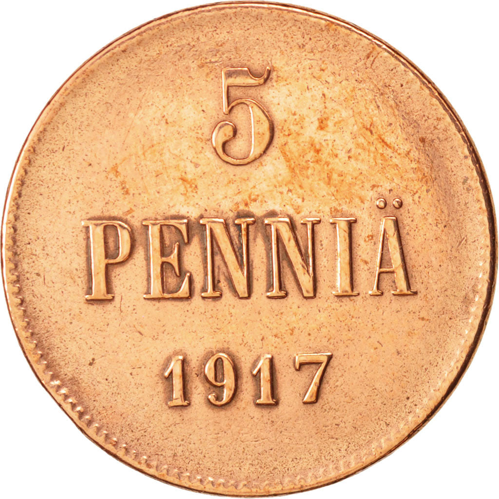 Finland, Nicholas II, 5 Pennia, 1917, AU(50-53), Copper, KM:17