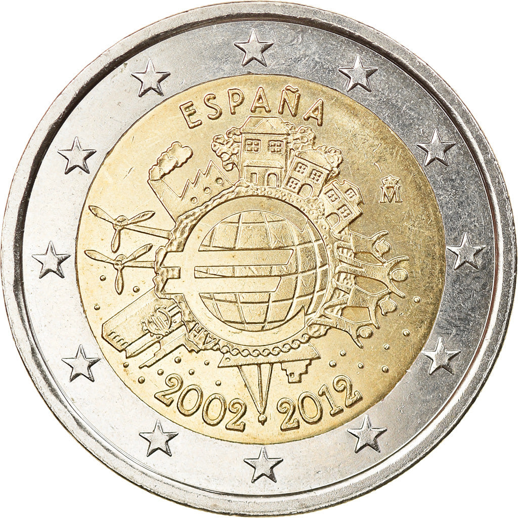 Spain, 2 Euro, 10 years euro, 2012, Madrid, AU(50-53), Bi-Metallic, KM:1252