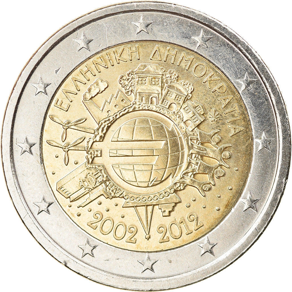 Greece, 2 Euro, 10 years euro, 2012, MS(63), Bi-Metallic, KM:245