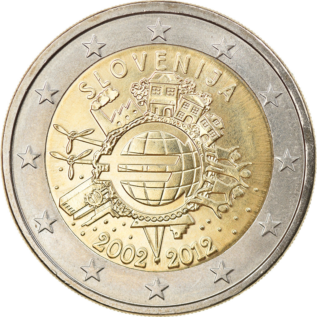 Slovenia, 2 Euro, 10 ans de l'Euro, 2012, SPL, Bi-metallico, KM:107