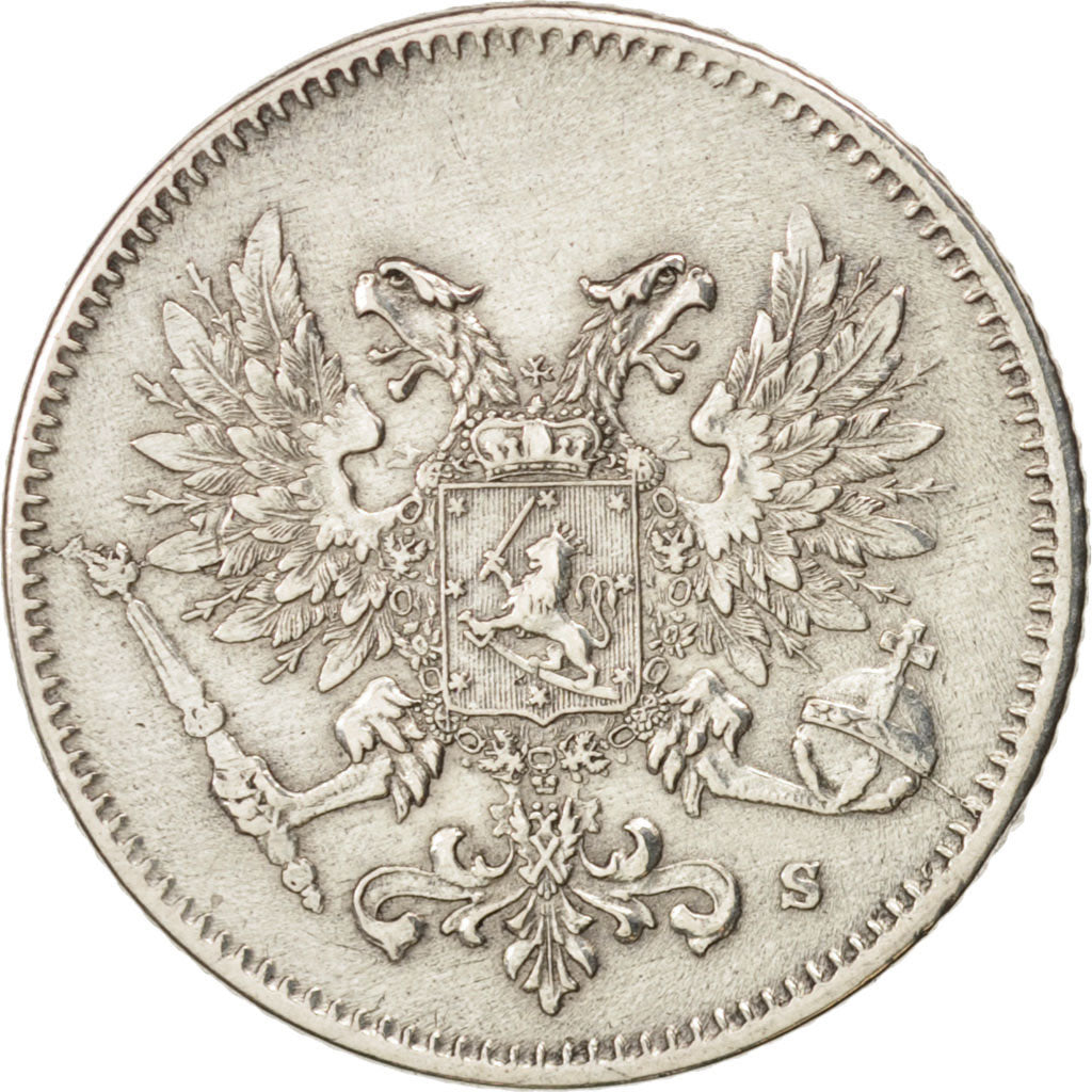 Finland, Nicholas II, 25 Penniä, 1917, AU(55-58), Silver, KM:6.2