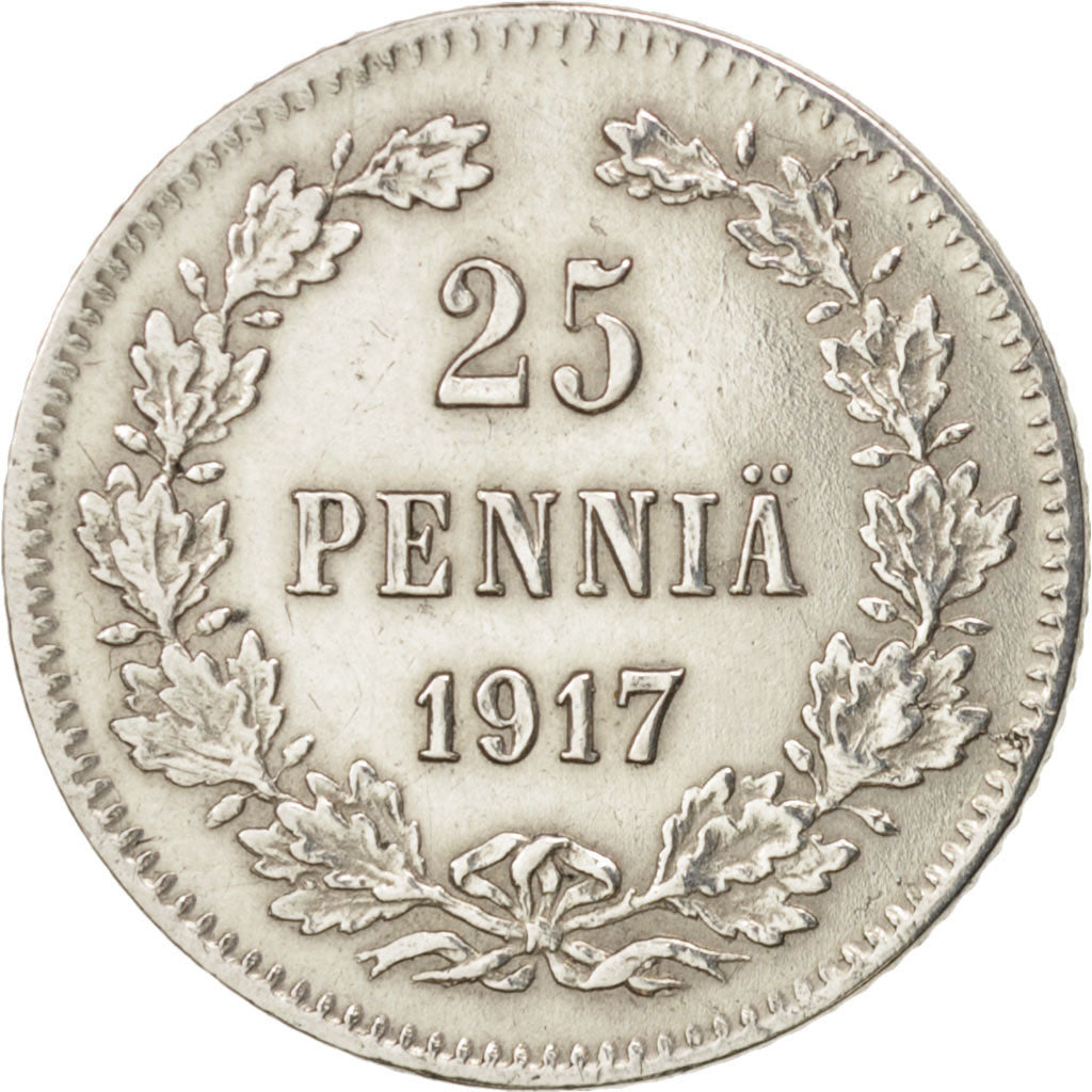 Finland, Nicholas II, 25 Penniä, 1917, AU(55-58), Silver, KM:6.2