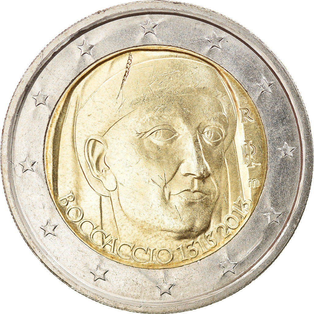 Italy, 2 Euro, Boccaccio, 2013, Rome, MS(63), Bi-Metallic, KM:New