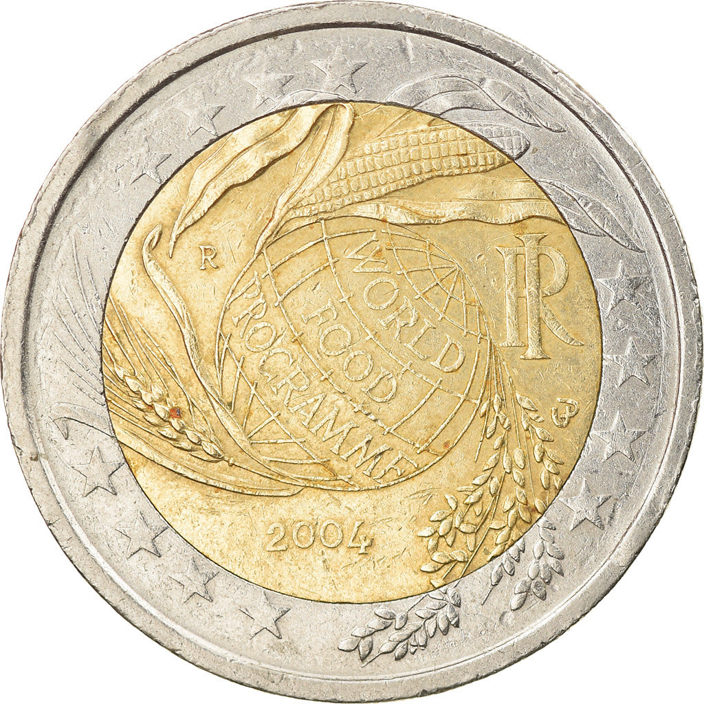 Italia, 2 Euro, World Food Program globe, 2004, Rome, MB+, Bi-metallico, KM:237