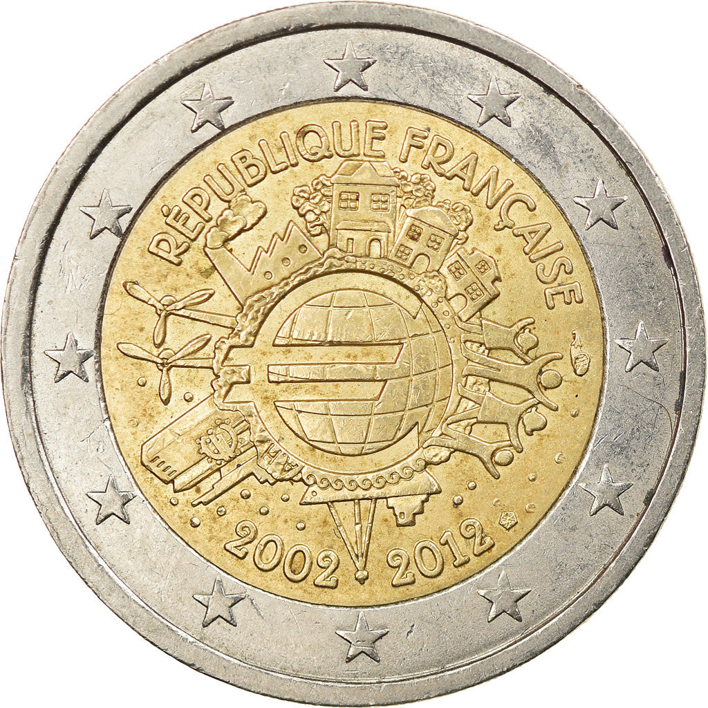 France, 2 Euro, 10 Jahre Euro, 2012, Paris, TB+, Bi-Metallic, KM:1846