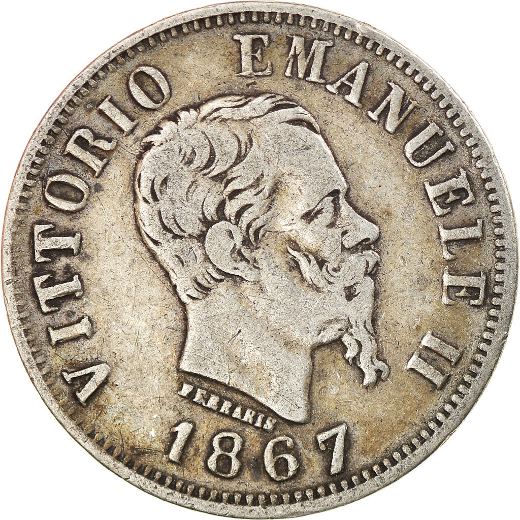 Coin, Italy, Vittorio Emanuele II, 50 Centesimi, 1867, Naples, EF(40-45)