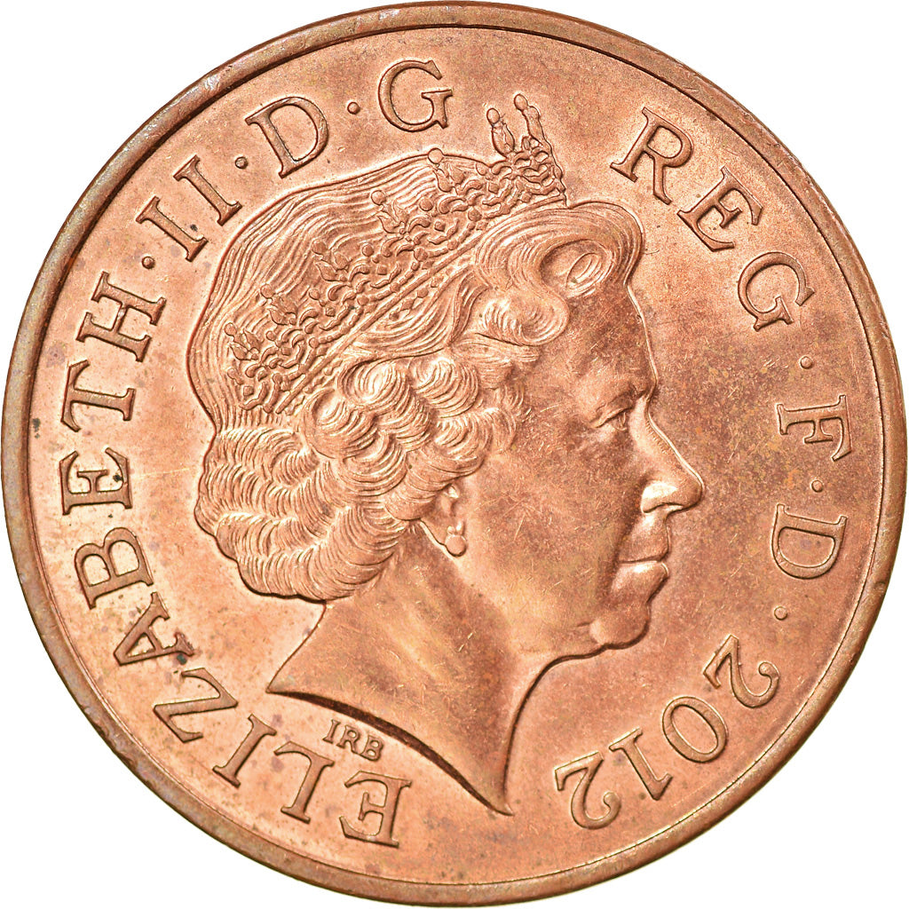Coin, Great Britain, Elizabeth II, 2 Pence, 2012, AU(50-53), Copper Plated