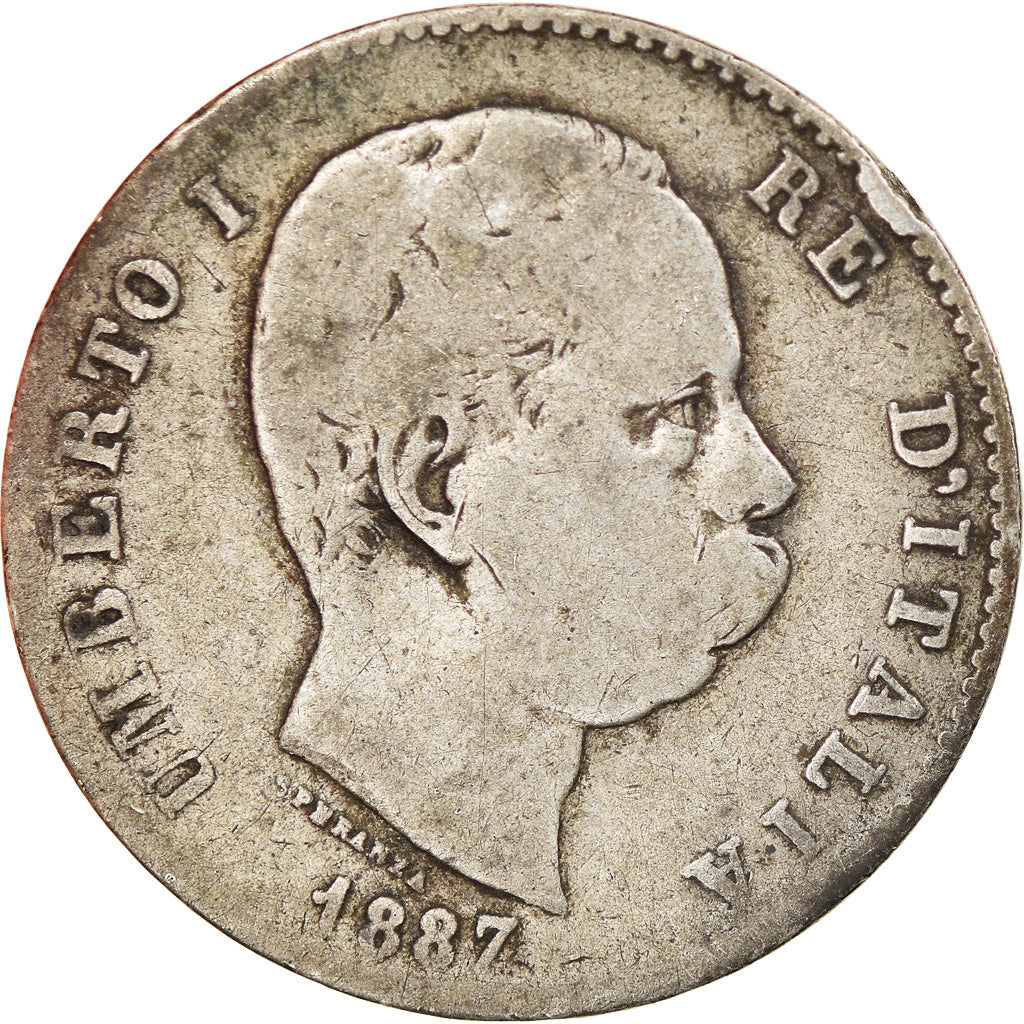 Coin, Italy, Umberto I, Lira, 1887, Milan, VF(20-25), Silver, KM:24.2