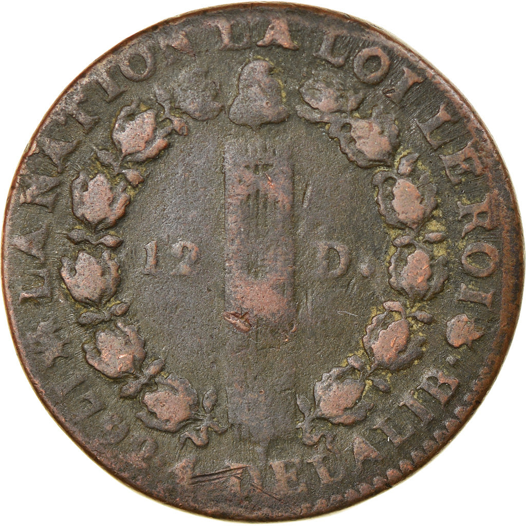 Coin, France, 12 Deniers, 1792, Rouen, VF(30-35), Bronze, KM:600.14