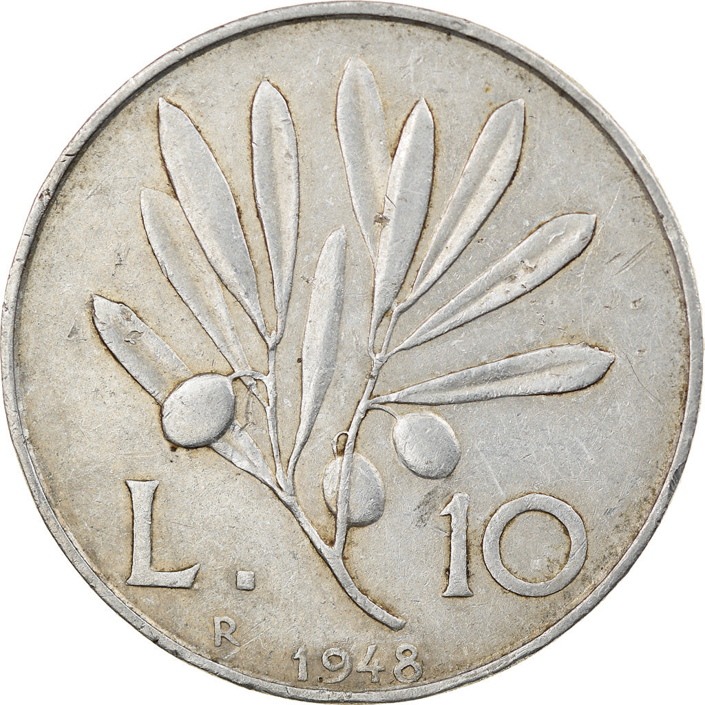 Coin, Italy, 10 Lire, 1948, Rome, EF(40-45), Aluminum, KM:90