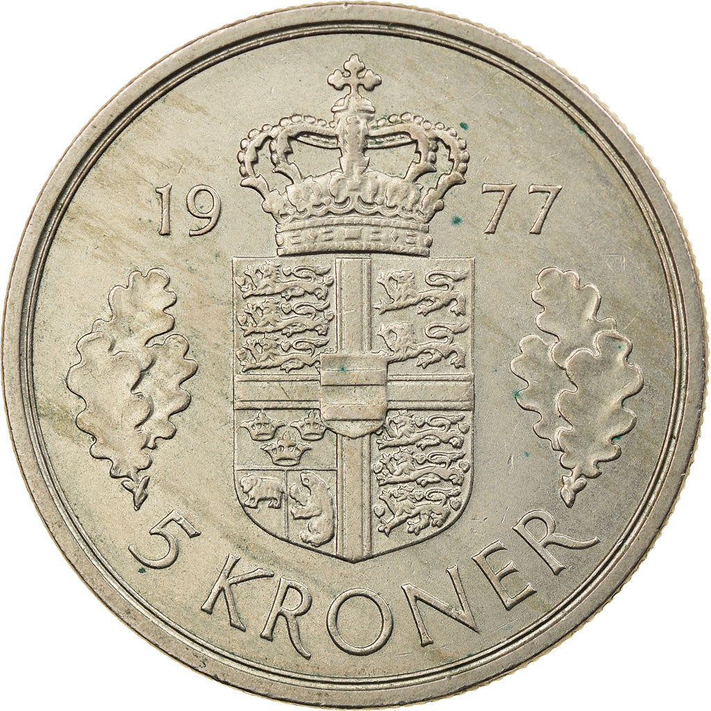 Coin, Denmark, Margrethe II, 5 Kroner, 1977, Copenhagen, AU(50-53)