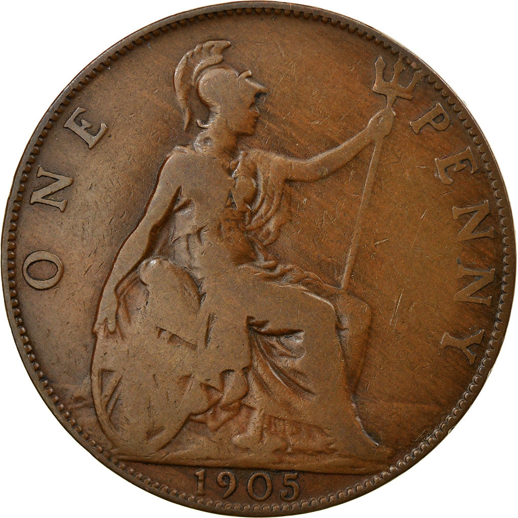 Coin, Great Britain, Edward VII, Penny, 1905, VF(20-25), Bronze, KM:794.2