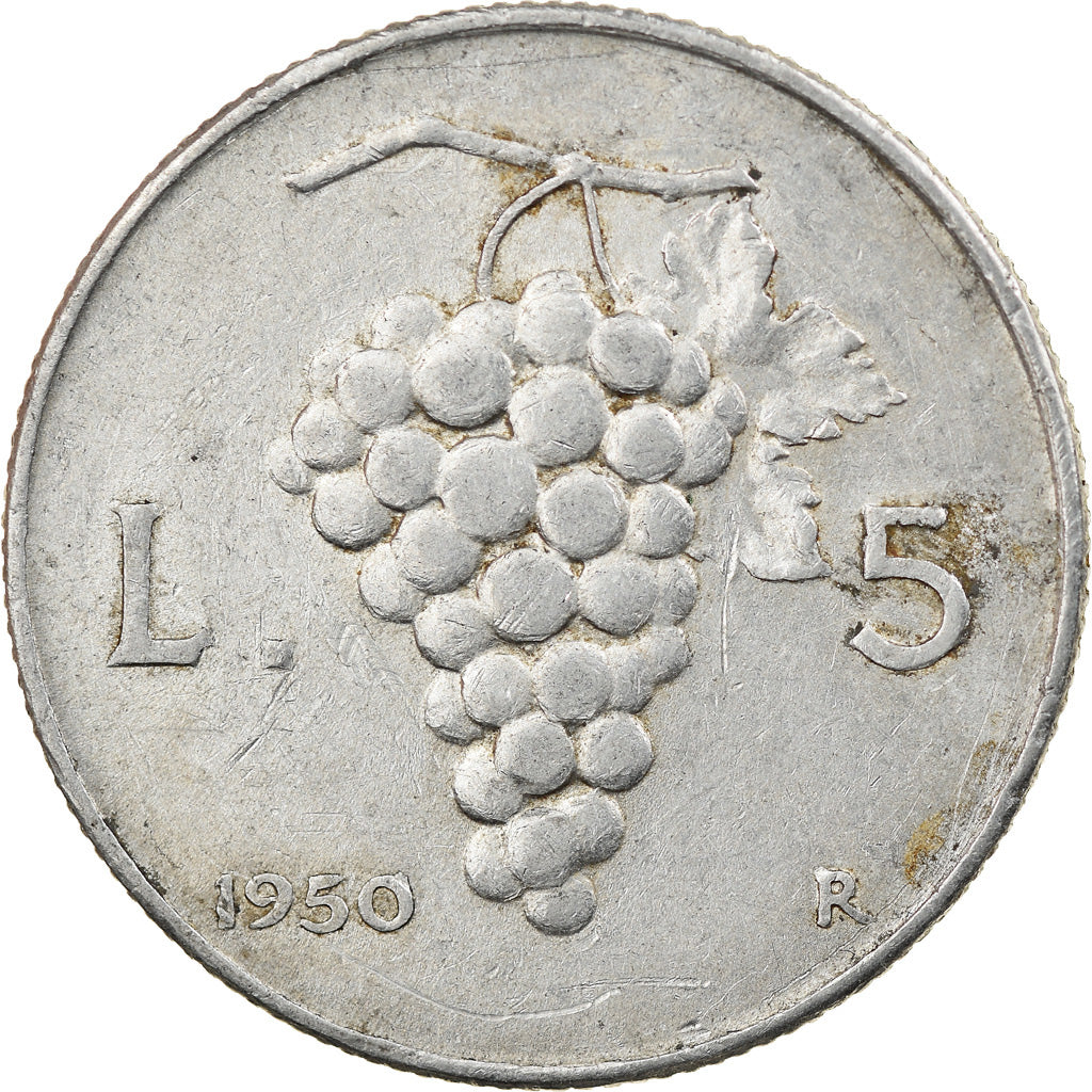 Coin, Italy, 5 Lire, 1950, Rome, VF(20-25), Aluminum, KM:89