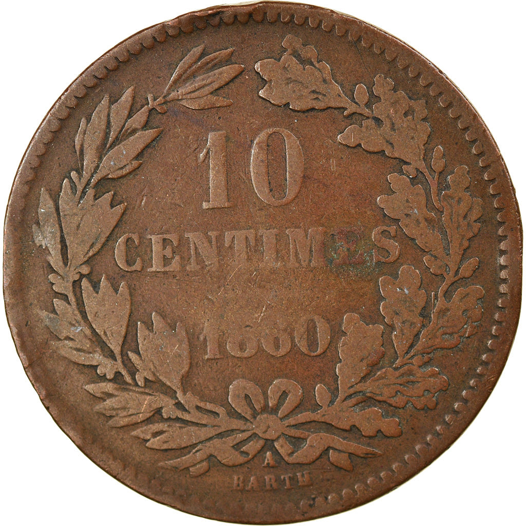 Coin, Luxembourg, William III, 10 Centimes, 1860, Paris, VF(20-25), Bronze