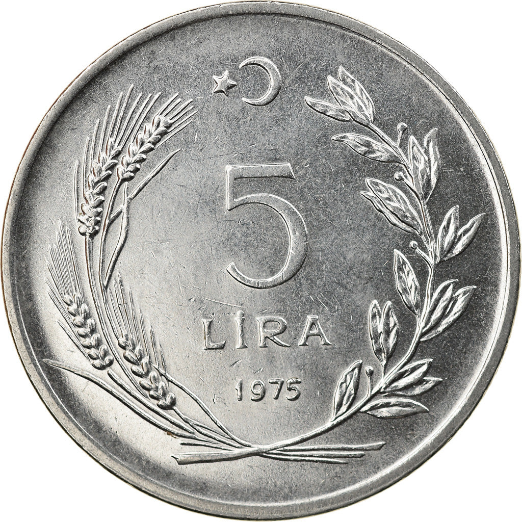 Coin, Turkey, 5 Lira, 1975, AU(50-53), Stainless Steel, KM:905