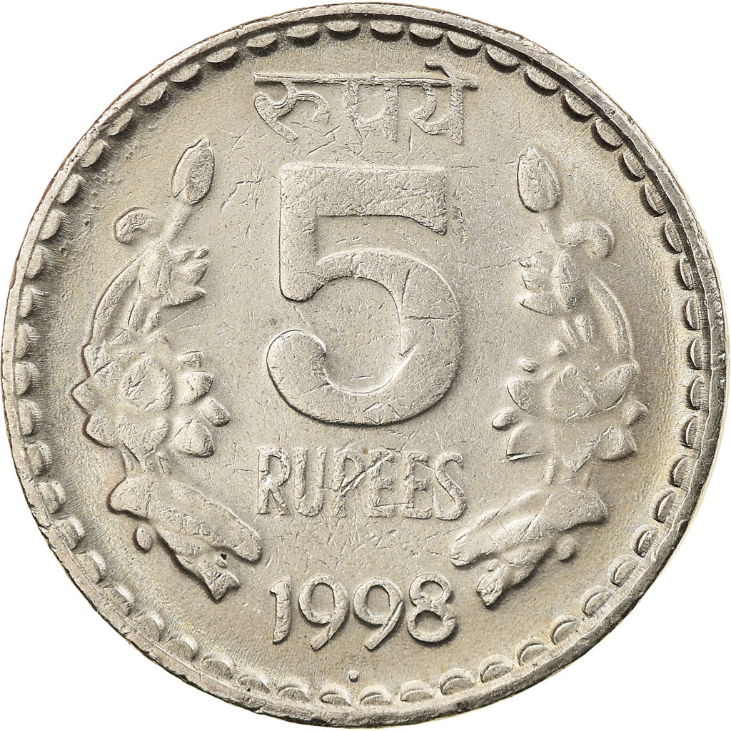 Coin, INDIA-REPUBLIC, 5 Rupees, 1998, EF(40-45), Copper-nickel, KM:154.1