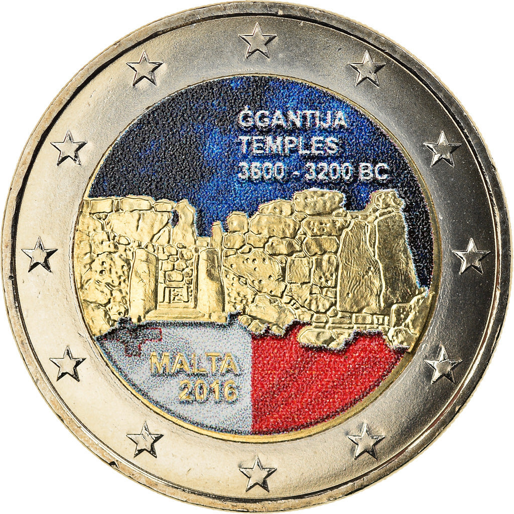 Malta, 2 Euro, Temples, 2016, Colourized, MS(63), Bi-Metallic, KM:New