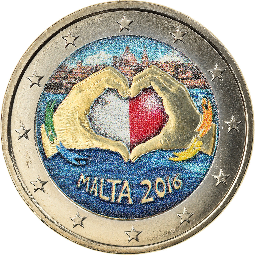 Malta, 2 Euro, Heart, 2016, Colourized, MS(63), Bi-Metallic, KM:New