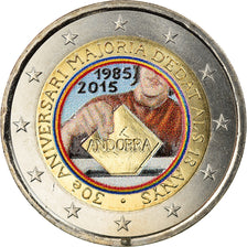 Andorra, 2 Euro, Majorité à 18 ans, 2015, Colourized, MS(63), Bi-Metallic