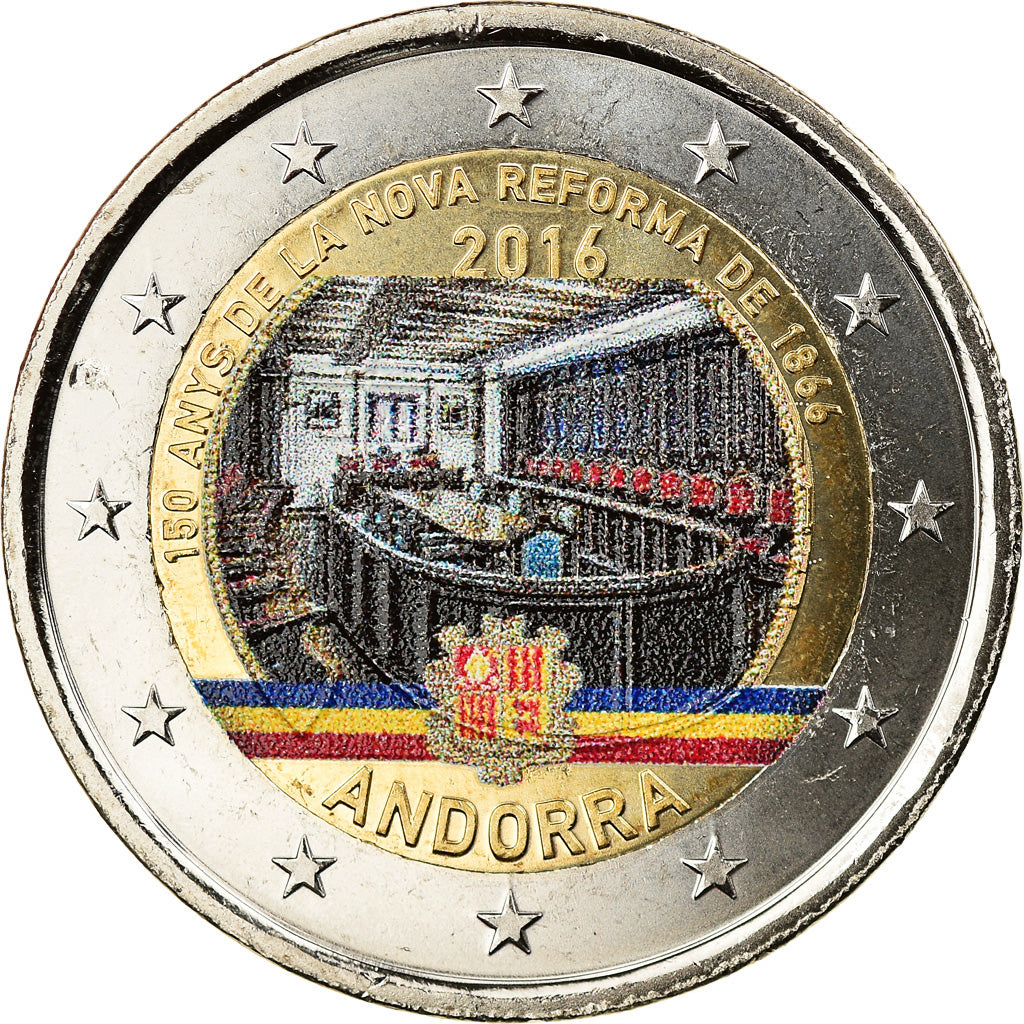 Andorra, 2 Euro, Réforme de 1866, 2016, Colourized, MS(63), Bi-Metallic, KM:New