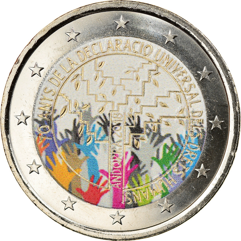 Andorra, 2 Euro, 70 Des Droits de l Homme, 2018, Colourized, MS(63)